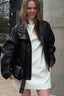 Black Leather Zip-Detail Collared Jacket