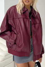 Lapel-Collar Faux-Leather Jacket