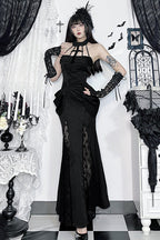 Halterneck Mid-Rise Gothic Maxi Dress