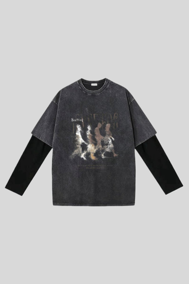 Layered Washed Tee with Portrait Artwork Main image