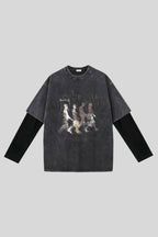 Layered Washed Tee with Portrait Artwork