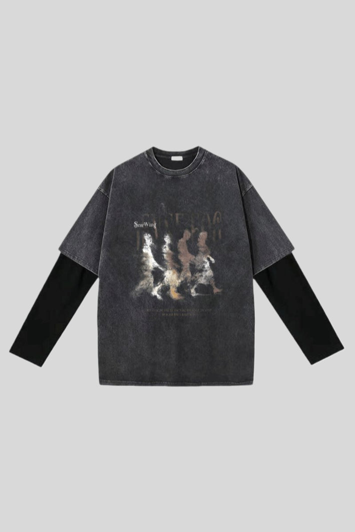 Layered Washed Tee with Portrait Artwork