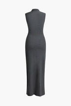 High-Neck Wrap-Style Sleeveless Maxi Dress with a Split Detail