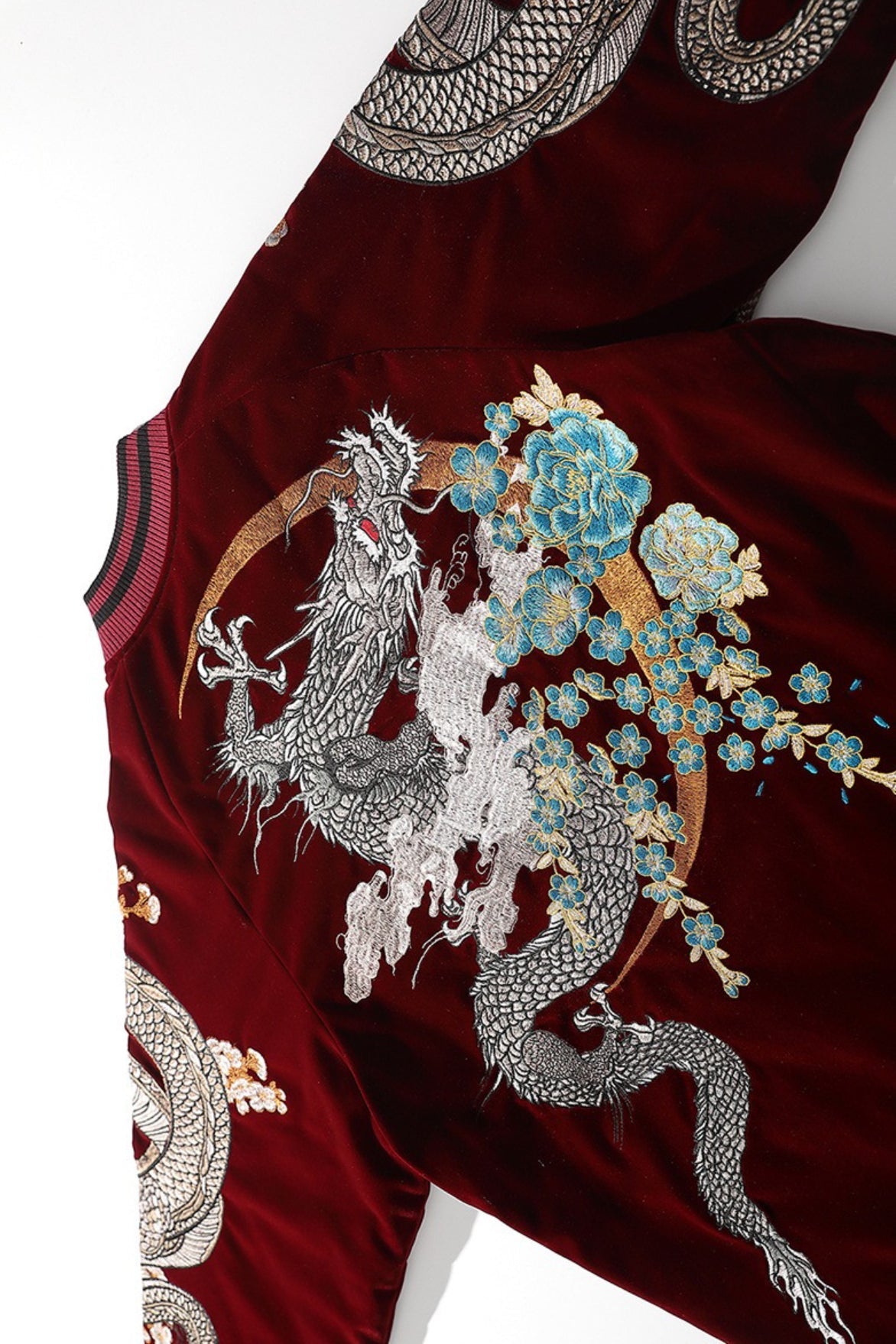 Satin Bomber Jacket with Dragon Embroidery