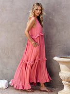 Tiered High-Low Maxi Dress with Ruffle Details