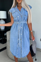 Denim Tie-Waist Dress with a Button Front