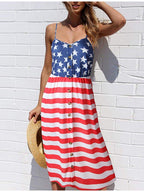 Flag-Graphic Dress with Button Details