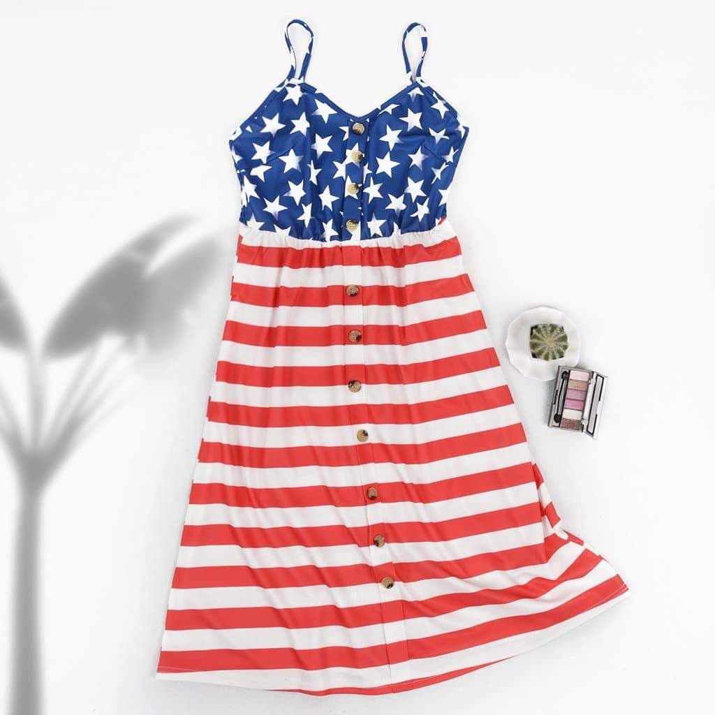 Flag-Graphic Dress with Button Details