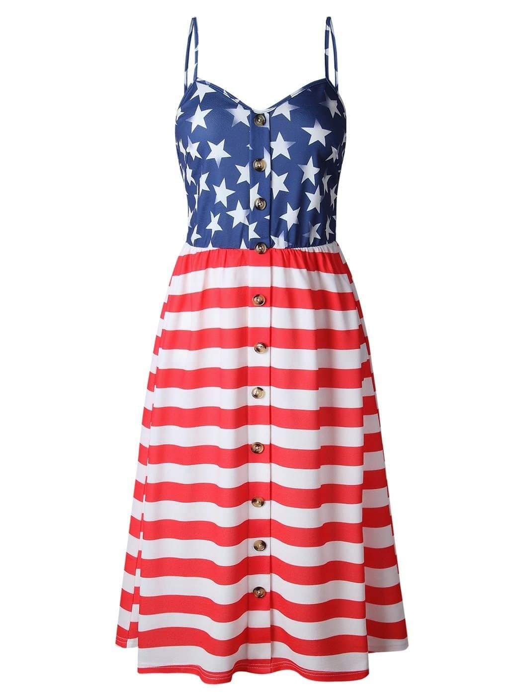 Flag-Graphic Dress with Button Details