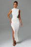 Asymmetric Slit-Detail Button-Detail Midi Dress