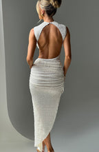 Asymmetric Slit-Detail Button-Detail Midi Dress
