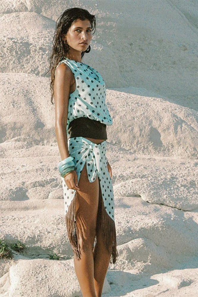 Polka-Dot One-Shoulder Two-Piece Set