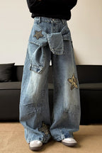Leopard-Print Wide-Leg Relaxed-Fit Jeans with Panel Details