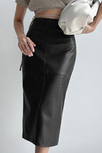 High-Rise Faux-Leather Midi Skirt with a Split Detail