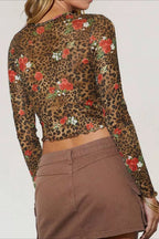 Leopard-Print Cropped Mesh Crop Top