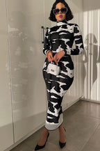 Floral Bodycon Long-Sleeve Maxi Dress with a High Neck