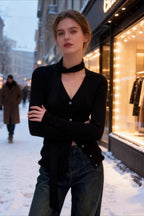 Ribbed Long-Sleeve Top with a V-Neck