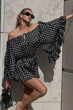 Polka-Dot Off-Shoulder Ruffled Mini Dress