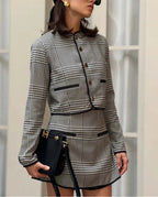 Black Printed Crewneck Pocket-Detail Two-Piece Set