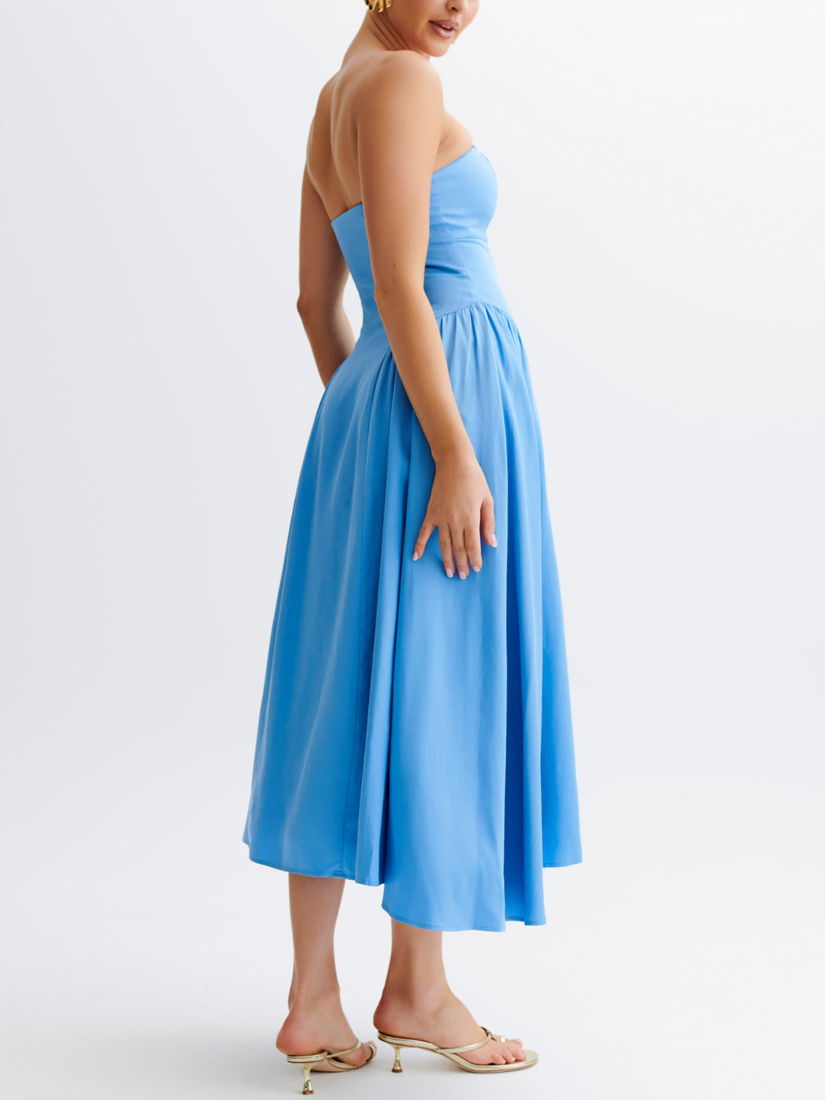 Strapless Pleated Midi Dress
