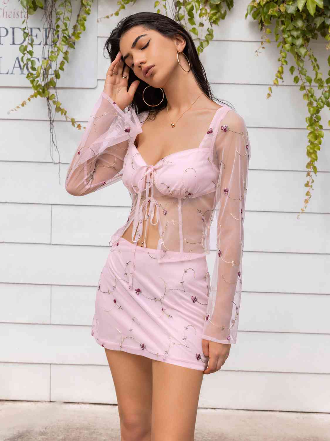 Top & Skirt Set with a Sweetheart Neck