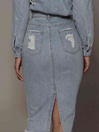 Denim Distressed Skirt with a Split Detail