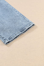 Blue High-Rise Fitted Light-Wash Jeans