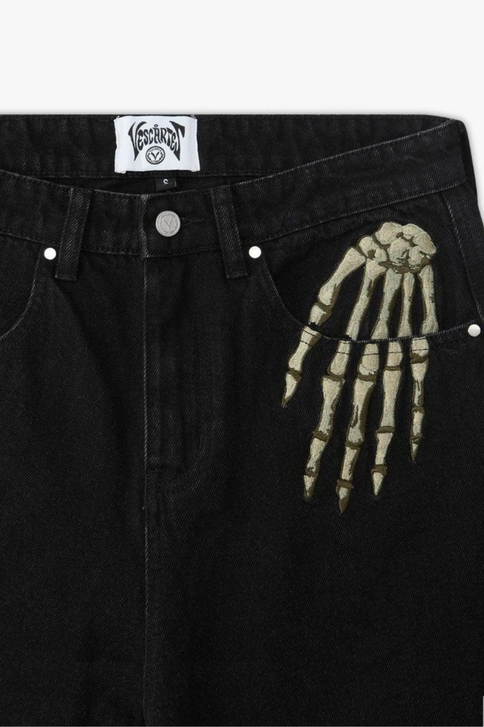 Black Wide-Leg Skeleton-Embroidered Jeans