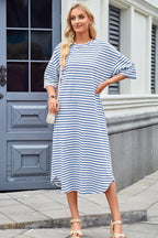 Striped Contrast-Detail Midi Dress with Pockets