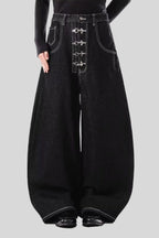 Wide-Leg Denim Draped Jeans