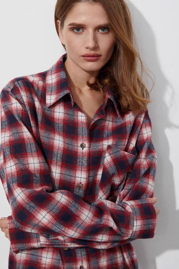 Checked Oversized Cotton Blouse
