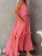Halterneck Fitted Maxi Dress with Ruffle Details