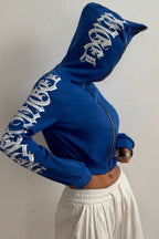 Printed Hoodie with Zip Details