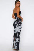 Black Printed Bodycon Strapless Dress