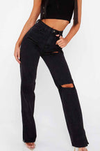 High-Rise Flared Distressed Jeans