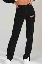High-Rise Flared Distressed Jeans
