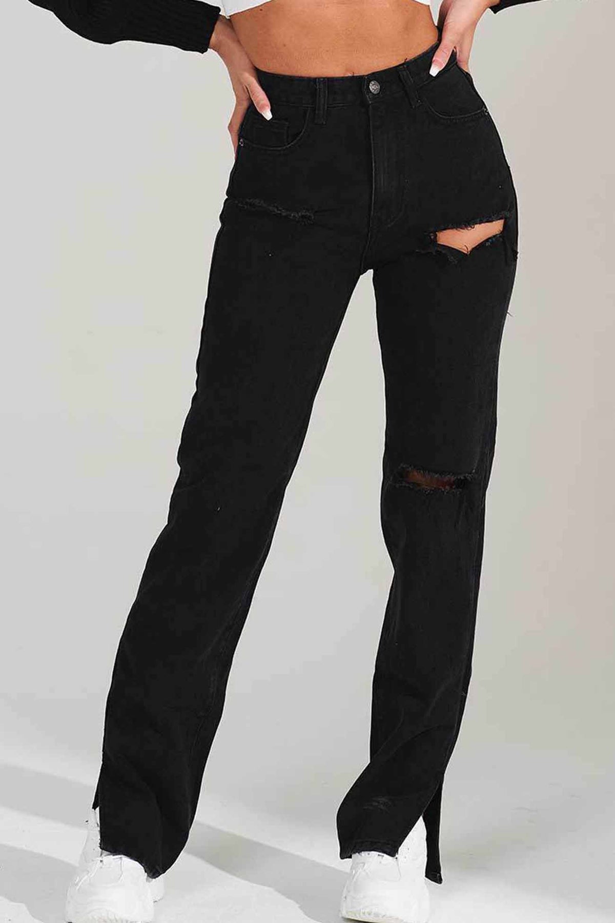 High-Rise Flared Distressed Jeans