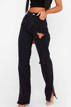 High-Rise Flared Distressed Jeans
