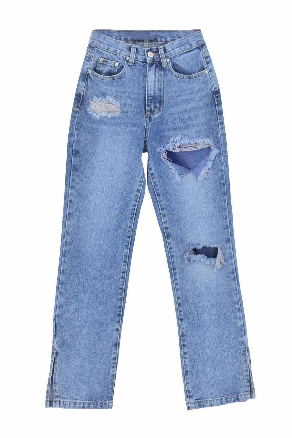 High-Rise Flared Distressed Jeans