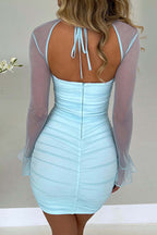 Pleated Paneled Long-Sleeve Mini Dress