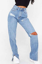 High-Rise Flared Distressed Jeans