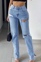 High-Rise Flared Distressed Jeans