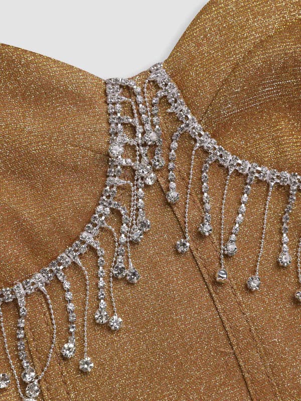 Strappy Cropped Cami Top with Rhinestone Accents