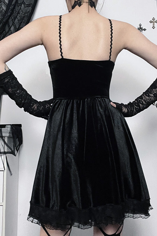 Tie-Waist Gothic Velvet Dress