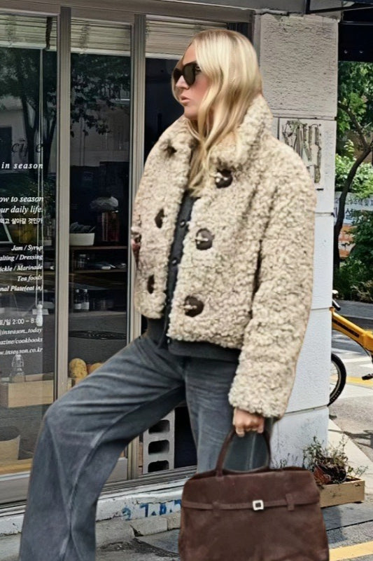 Lapel-Collar Long-Sleeve Coat with Toggle Fastenings