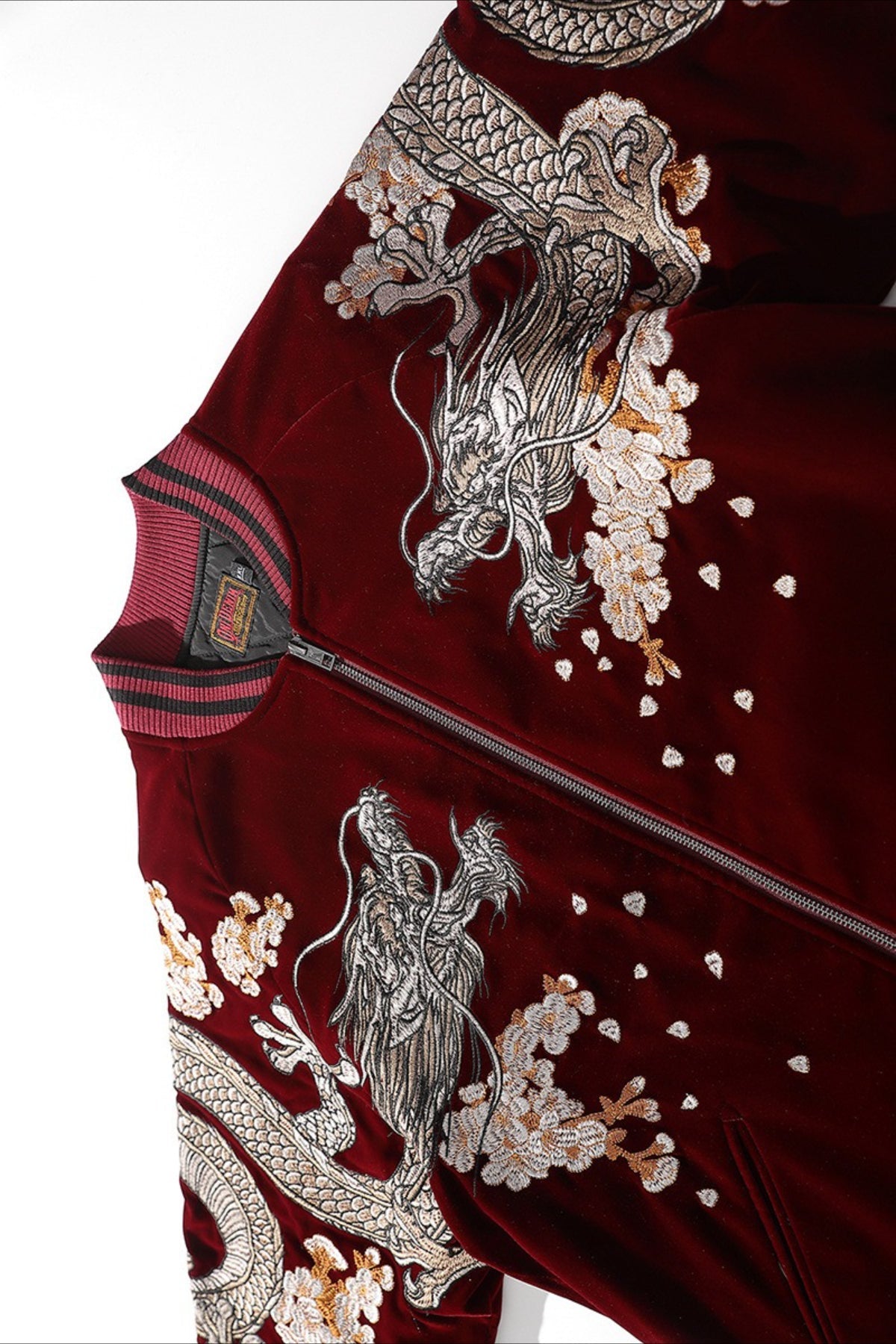 Satin Bomber Jacket with Dragon Embroidery