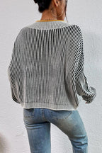 Striped Batwing Sweater with a V-Neck