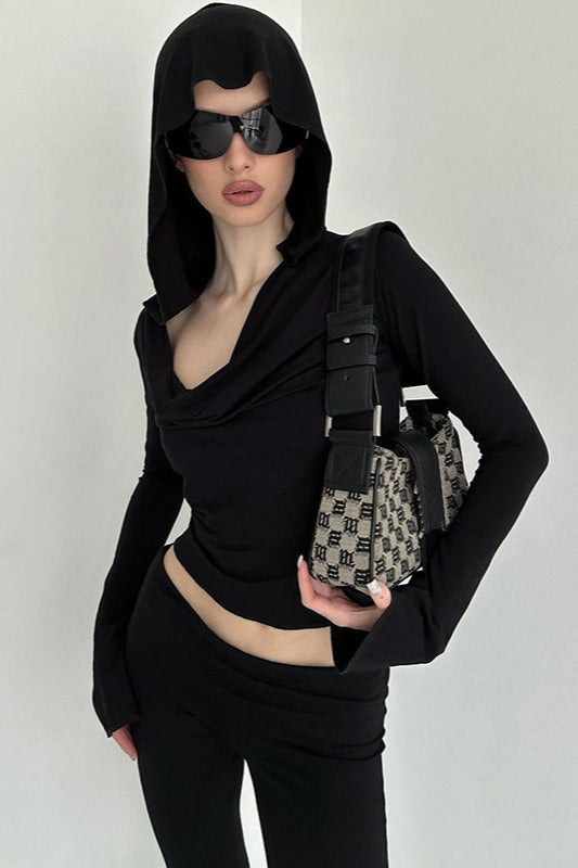 V-Neck Hooded Hoodie