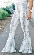 White Snake-Print High-Rise Pants