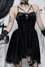 Tie-Waist Gothic Velvet Dress